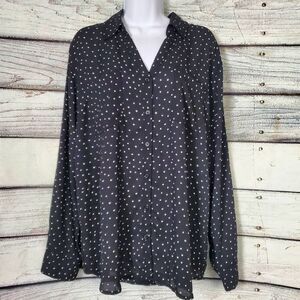 Maurices Women’s Blouse XL Black White Polka Dot Long Sleeve Button Front